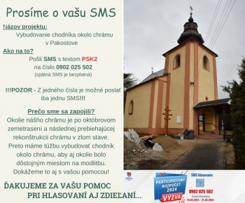 Aktuality / Prosba - pomoc pri hlasovaní za projekt Vybudovanie chodníka okolo chrámu v Pakostove - foto