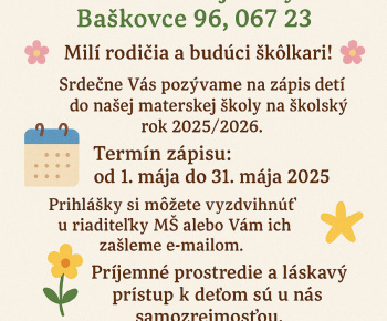 Aktuality / Zápis detí do MŠ Baškovce 2025 - foto
