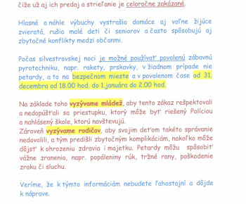 Aktuality / Oznam - zákaz strieľania petárd - foto