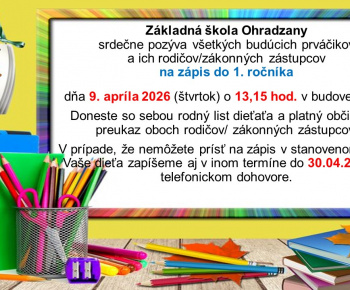 Aktuality / Zápis do 1.ročníka - ZŠ Ohradzany - foto