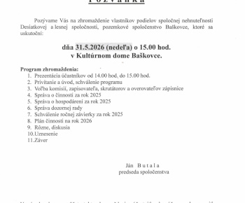 Aktuality / DaLS Baškovce - Pozvánka na zhromaždenie 2026 - foto