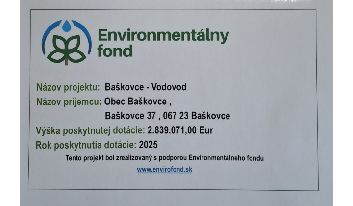 Publicita projektu ''Baškovce - Vodovod'' - 2025